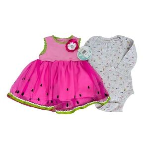 Nanette Baby Pink Watermelon Print Layered Tule Dress & Free Carters Bodysuit